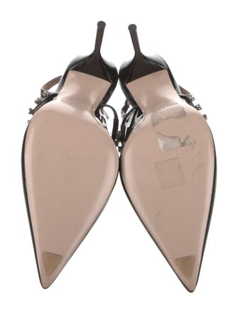 Miu Miu Patent Leather Crystal Embellishments Slingback Pumps