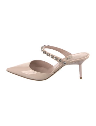 Miu Miu Patent Leather Crystal Embellishments Mules