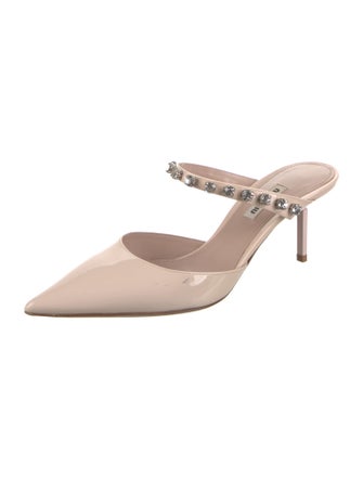 Miu Miu Patent Leather Crystal Embellishments Mules