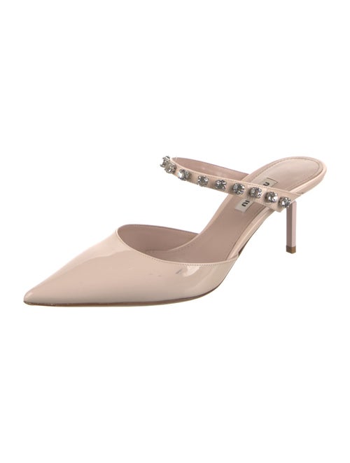 Miu Miu Patent Leather Crystal Embellishments Mules