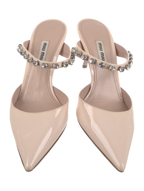 Miu Miu Patent Leather Crystal Embellishments Mules