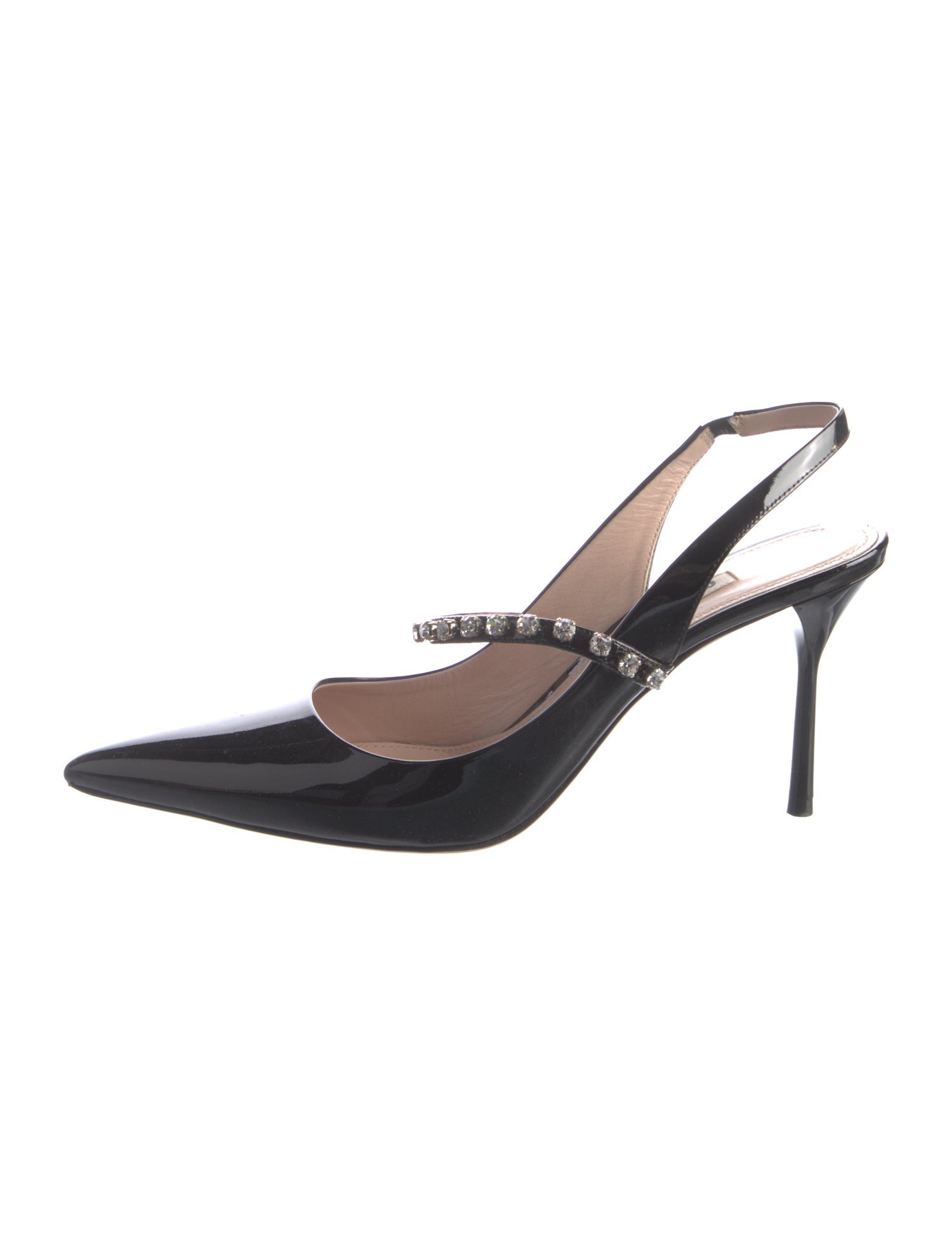 Miu Miu Patent Leather Whipstitch Trim Slingback Pumps