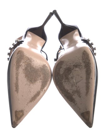 Miu Miu Patent Leather Whipstitch Trim Slingback Pumps