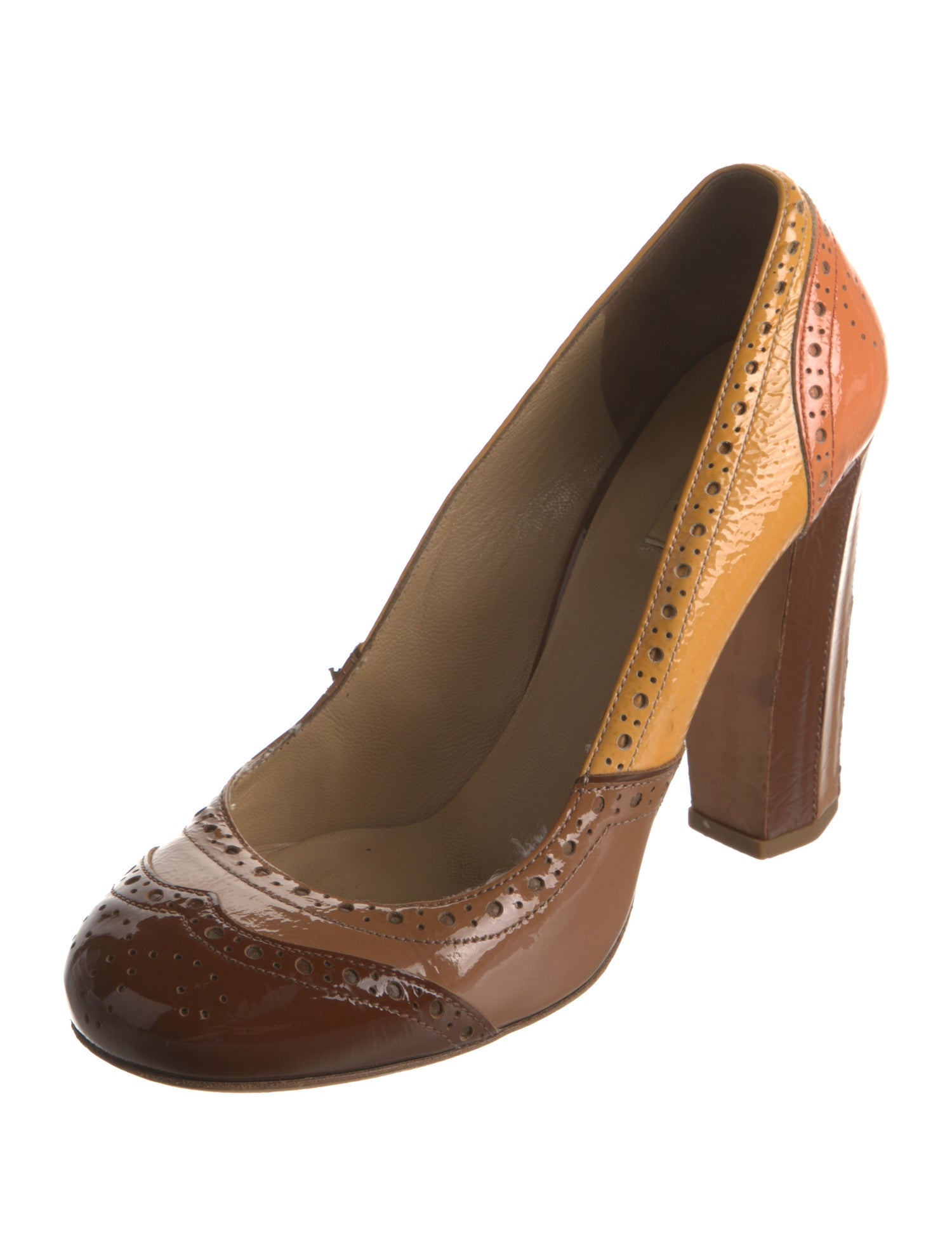 Miu Miu Patent Leather Colorblock Pattern Pumps