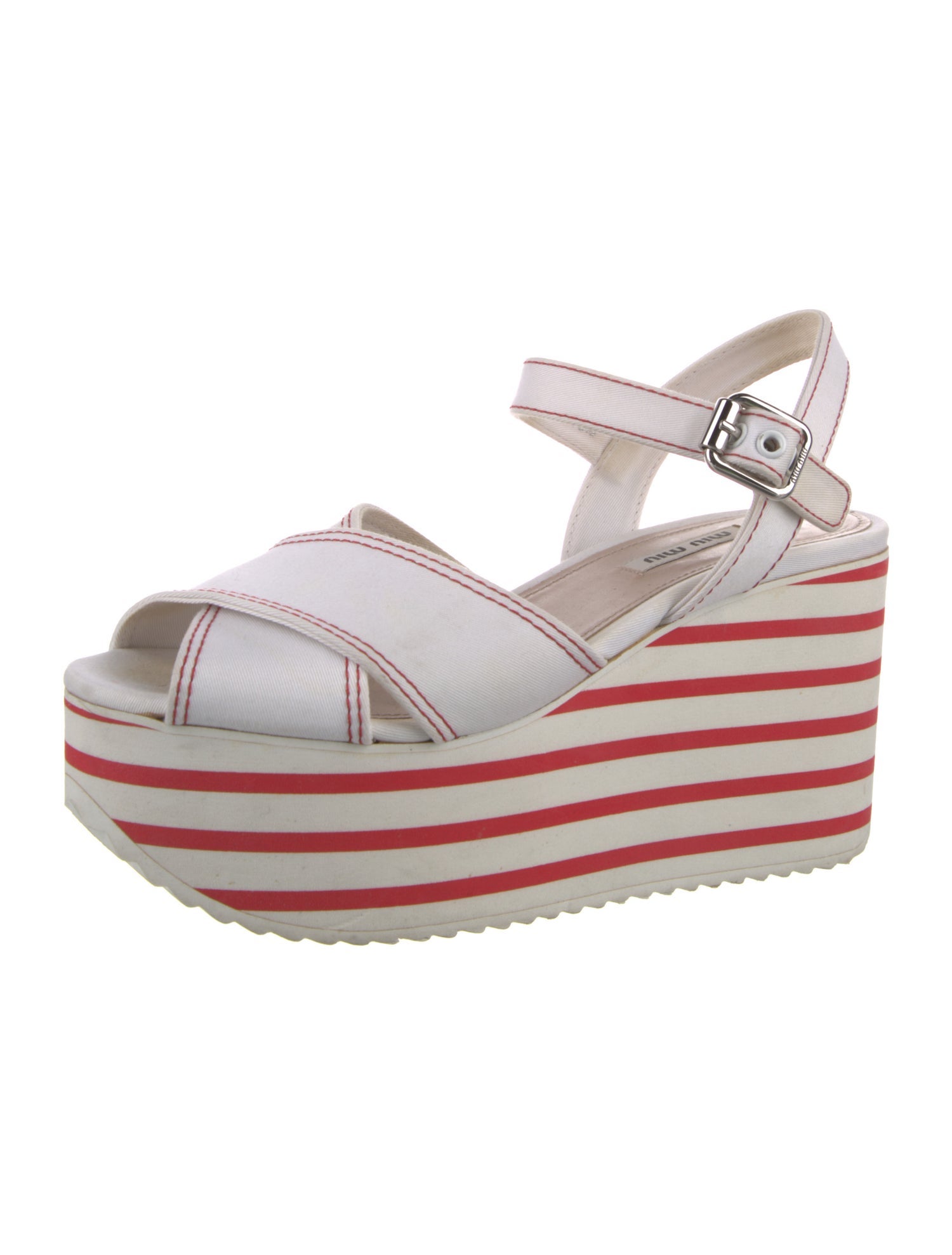 Miu Miu Canvas Striped Slingback Sandals