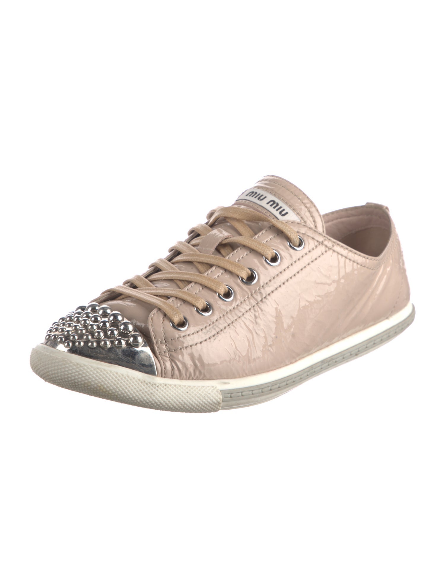 Miu Miu Patent Leather Studded Accents Sneakers
