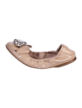 Miu Miu Patent Leather Bow Accents Ballet Flats