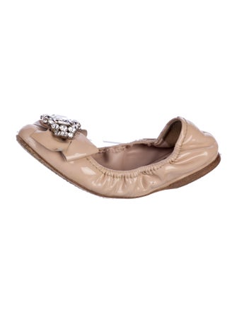 Miu Miu Patent Leather Bow Accents Ballet Flats
