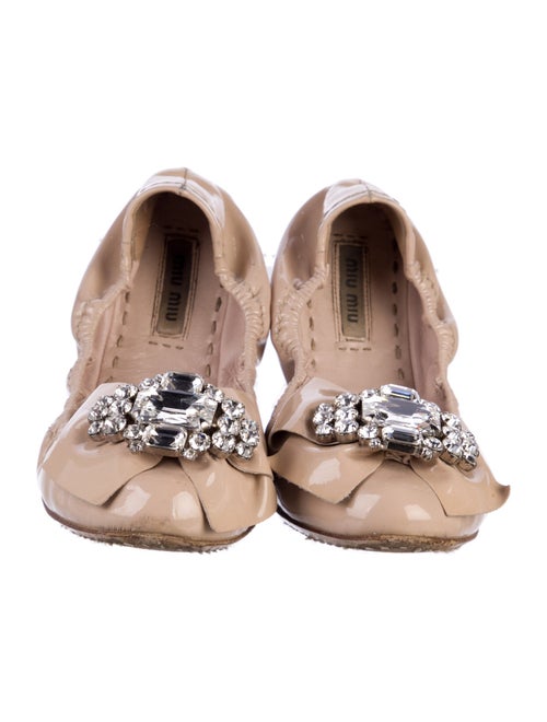 Miu Miu Patent Leather Bow Accents Ballet Flats