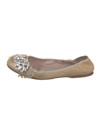 Miu Miu Patent Leather Crystal Embellishments Ballet Flats