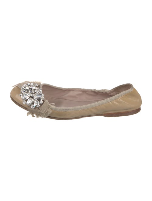 Miu Miu Patent Leather Crystal Embellishments Ballet Flats
