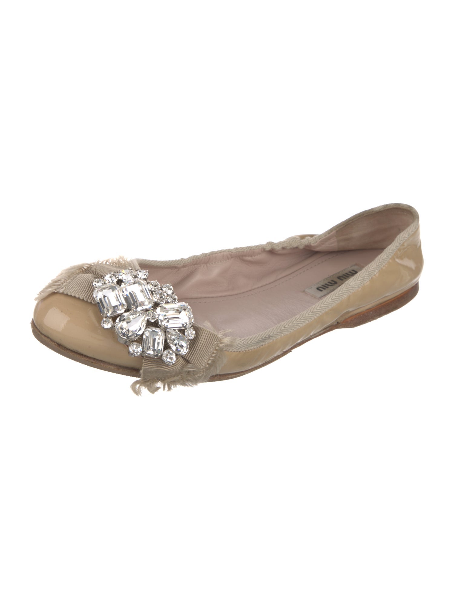 Miu Miu Patent Leather Crystal Embellishments Ballet Flats