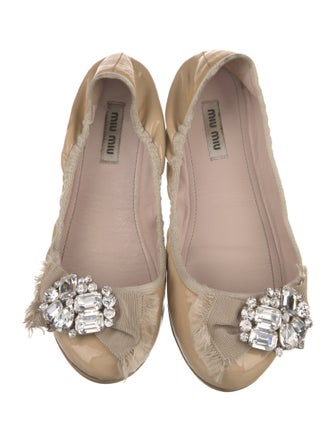 Miu Miu Patent Leather Crystal Embellishments Ballet Flats