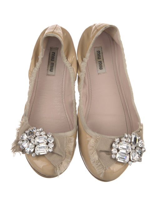 Miu Miu Patent Leather Crystal Embellishments Ballet Flats