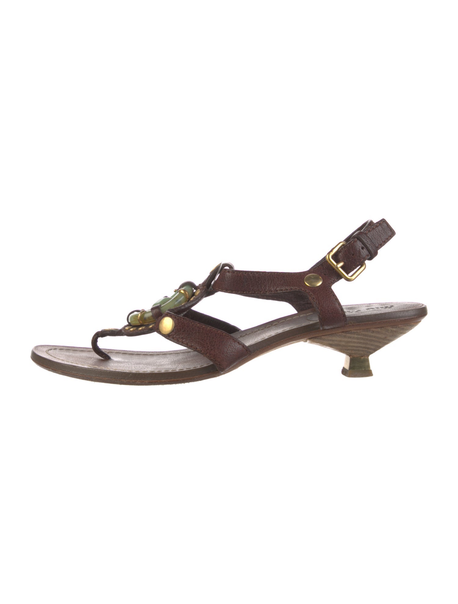 Miu Miu Leather Studded Accents T-Strap Sandals
