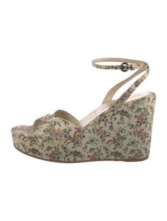 Miu Miu Floral Print Leather Trim Embellishment Sandals