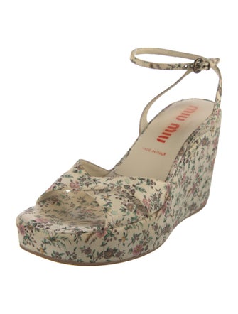 Miu Miu Floral Print Leather Trim Embellishment Sandals