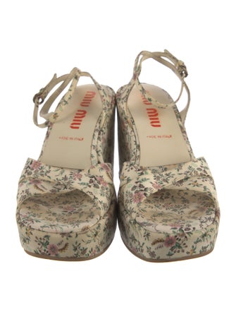 Miu Miu Floral Print Leather Trim Embellishment Sandals