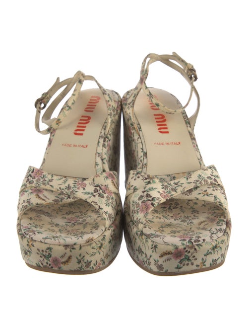 Miu Miu Floral Print Leather Trim Embellishment Sandals