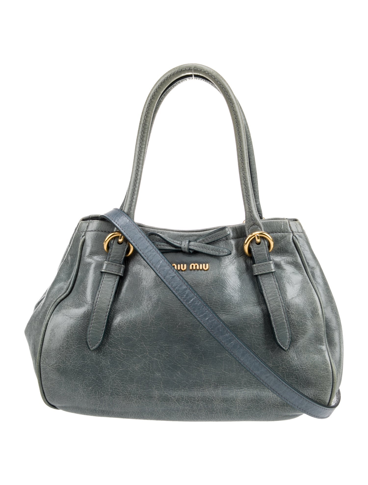 Miu Miu Vitello Lux Gathered Tote - Black Handle Bags