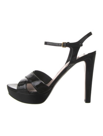 Miu Miu Patent Leather Crystal Embellishments Slingback Sandals