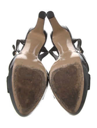 Miu Miu Patent Leather Crystal Embellishments Slingback Sandals