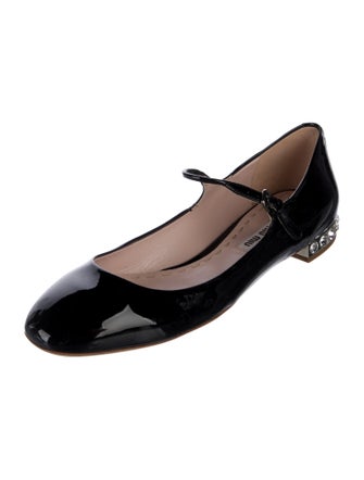 Miu Miu Patent Leather Crystal Embellishments Mary Jane Flats