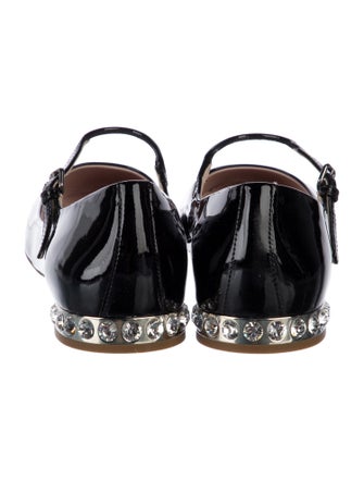 Miu Miu Patent Leather Crystal Embellishments Mary Jane Flats