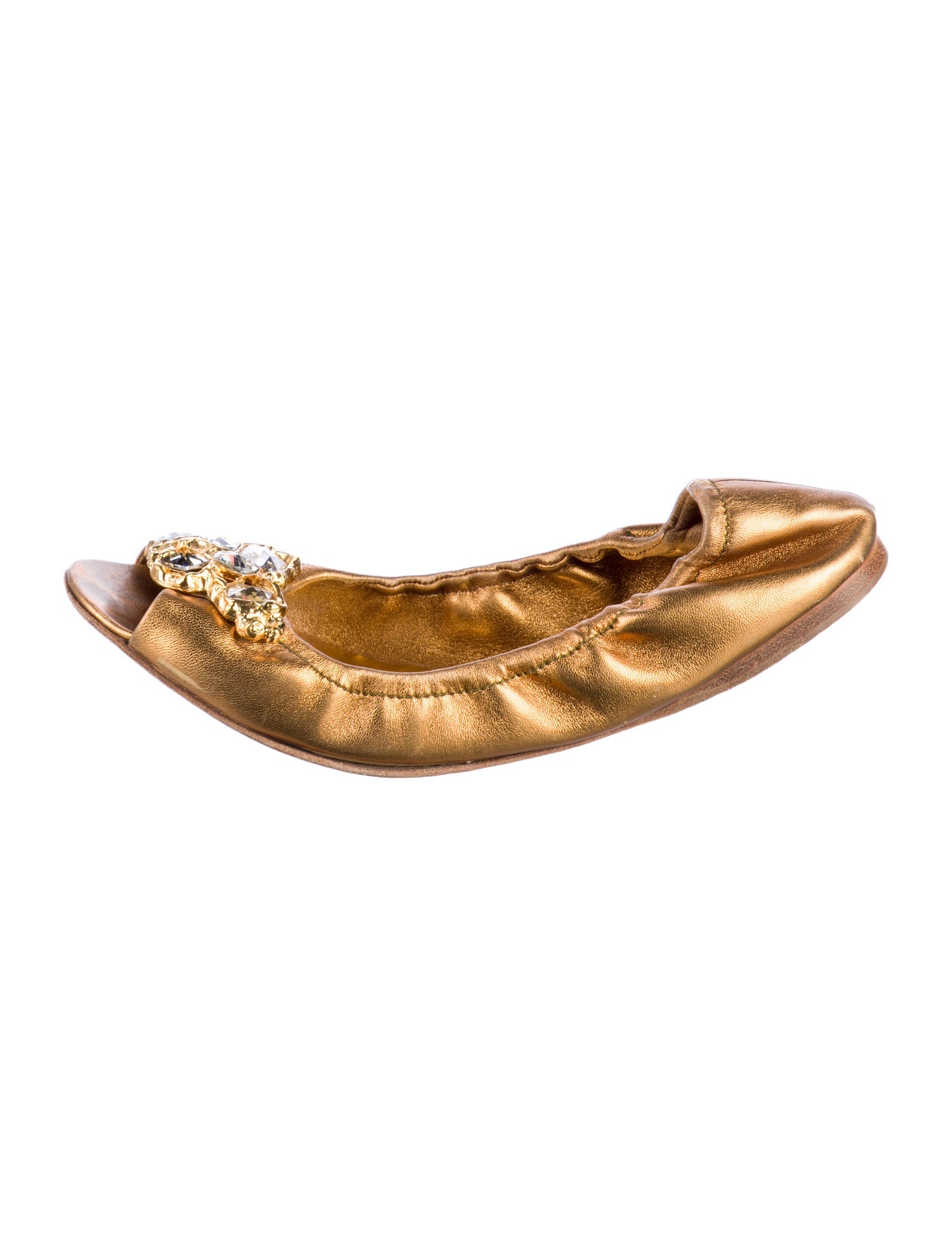 Miu Miu Leather Crystal Embellishments Flats