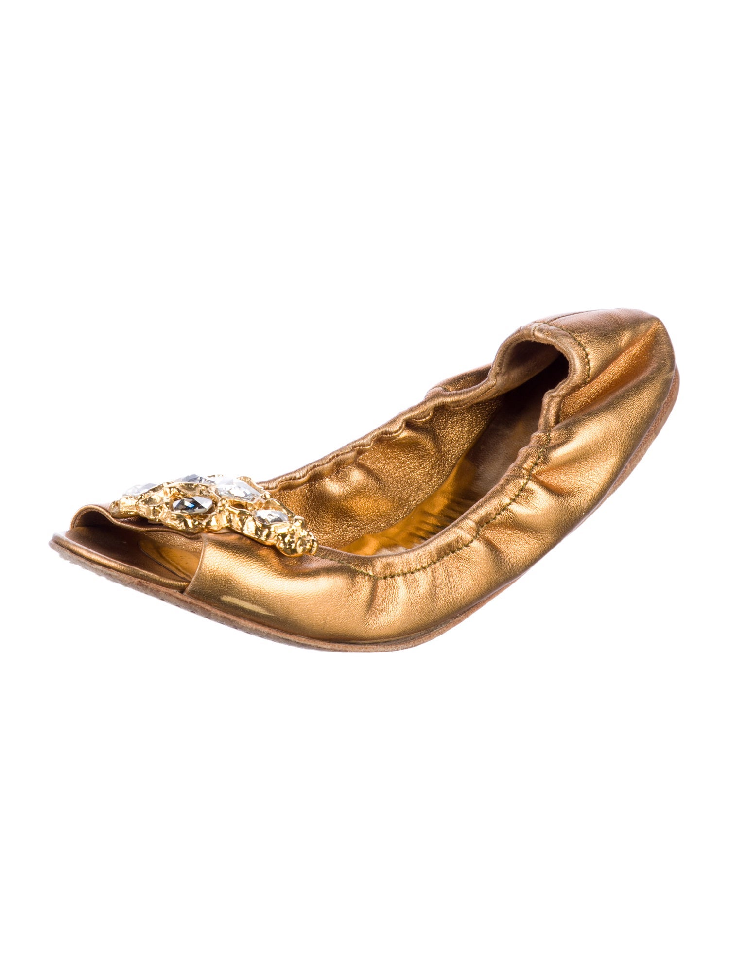 Miu Miu Leather Crystal Embellishments Flats