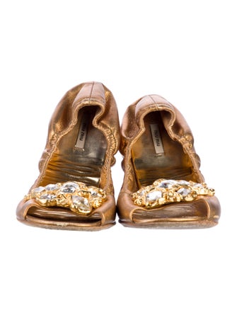 Miu Miu Leather Crystal Embellishments Flats