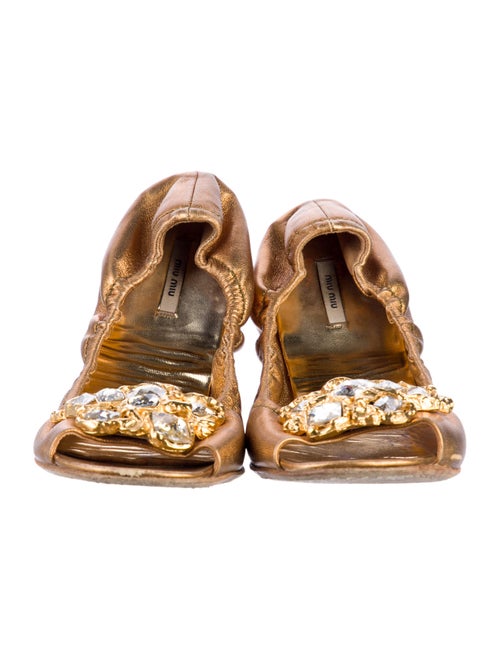 Miu Miu Leather Crystal Embellishments Flats