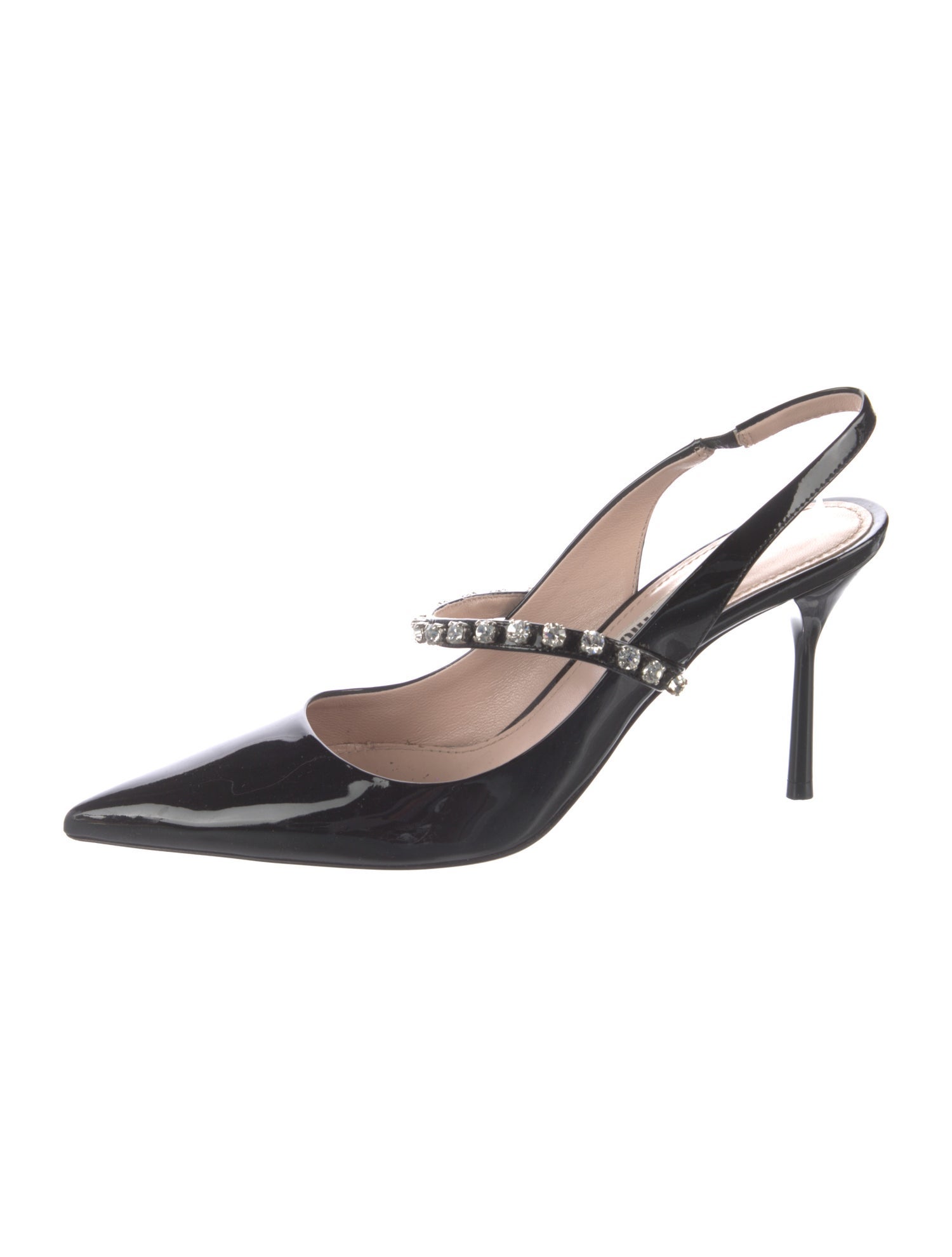 Miu Miu Patent Leather Crystal Embellishments Slingback Pumps