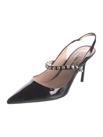 Miu Miu Patent Leather Crystal Embellishments Slingback Pumps