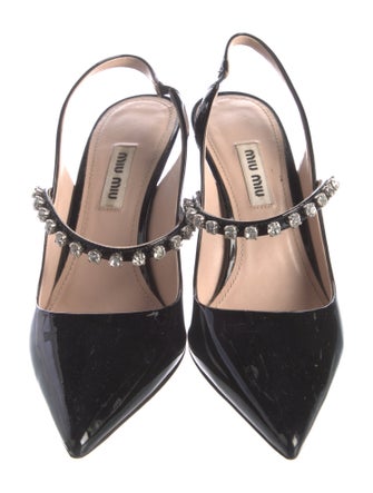 Miu Miu Patent Leather Crystal Embellishments Slingback Pumps