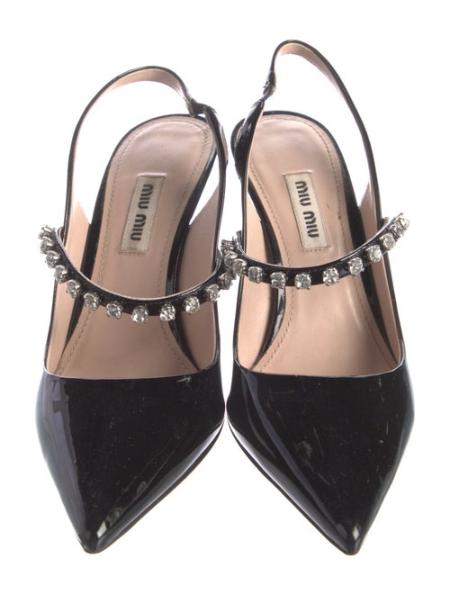 Miu Miu Patent Leather Crystal Embellishments Slingback Pumps