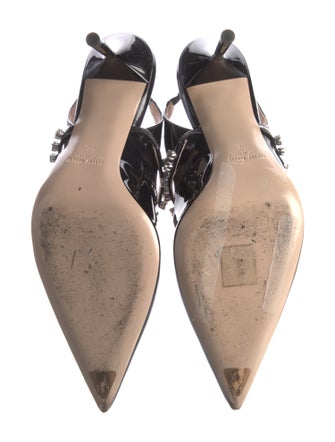 Miu Miu Patent Leather Crystal Embellishments Slingback Pumps