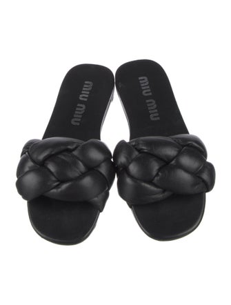Miu Miu Leather Braided Accents Slides