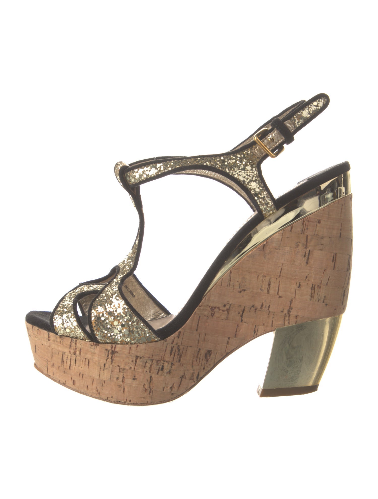 Miu Miu Glitter T-Strap Sandals