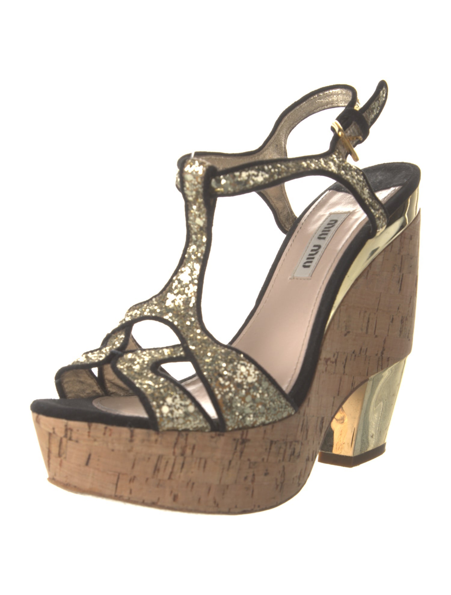 Miu Miu Glitter T-Strap Sandals