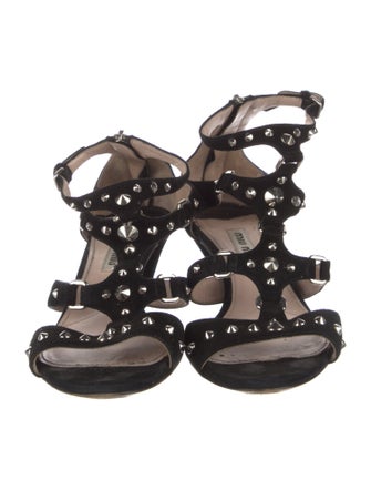 Miu Miu Suede Studded Accents Gladiator Sandals