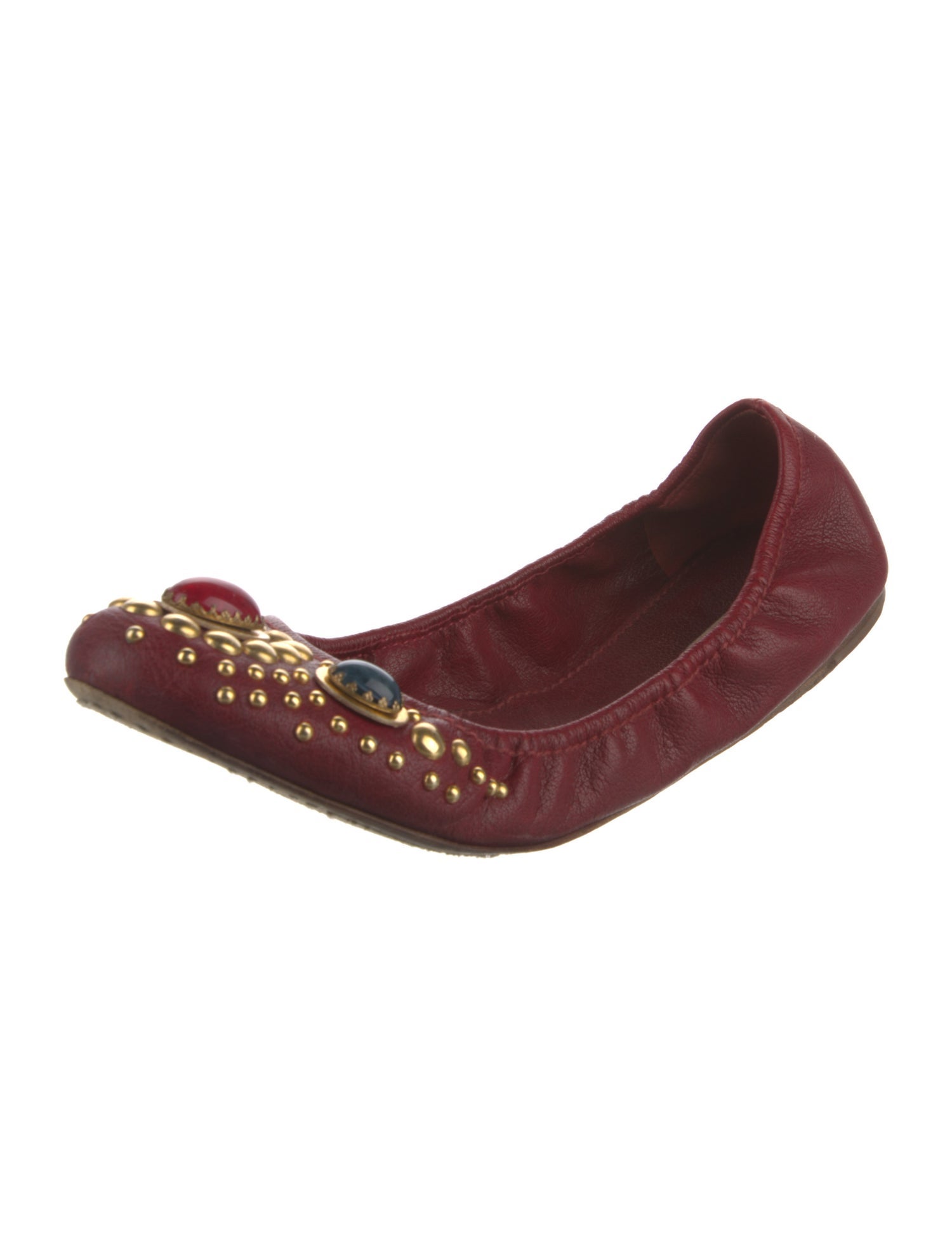 Miu Miu Leather Studded Accents Ballet Flats