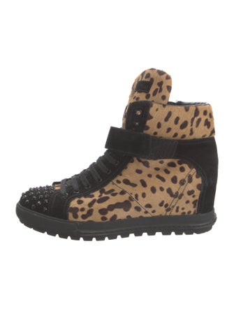 Miu Miu Ponyhair Animal Print Wedge Sneakers