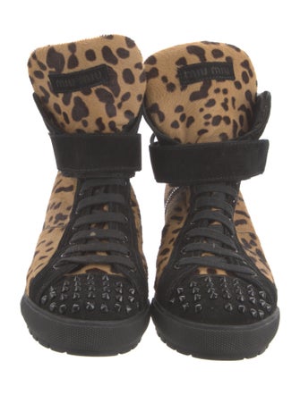 Miu Miu Ponyhair Animal Print Wedge Sneakers