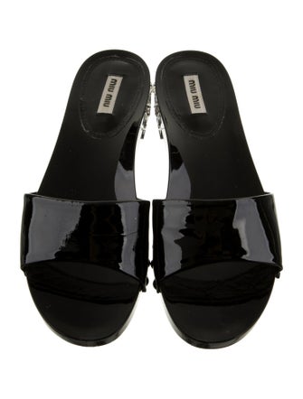 Miu Miu Patent Leather Crystal Embellishments Slides