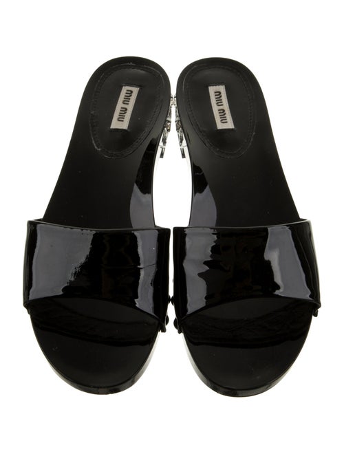 Miu Miu Patent Leather Crystal Embellishments Slides