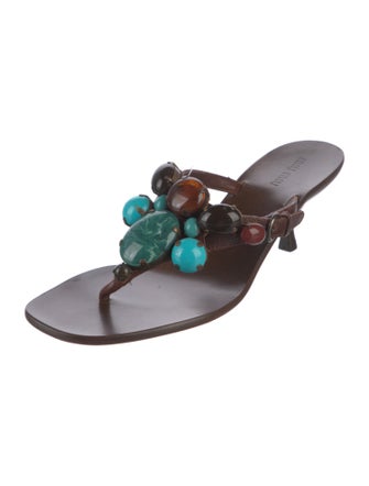 Miu Miu Leather Beaded Accents Slides