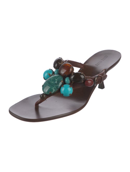 Miu Miu Leather Beaded Accents Slides