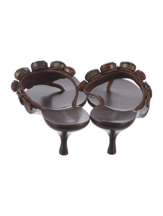 Miu Miu Leather Beaded Accents Slides