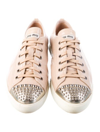 Miu Miu Patent Leather Studded Accents Sneakers